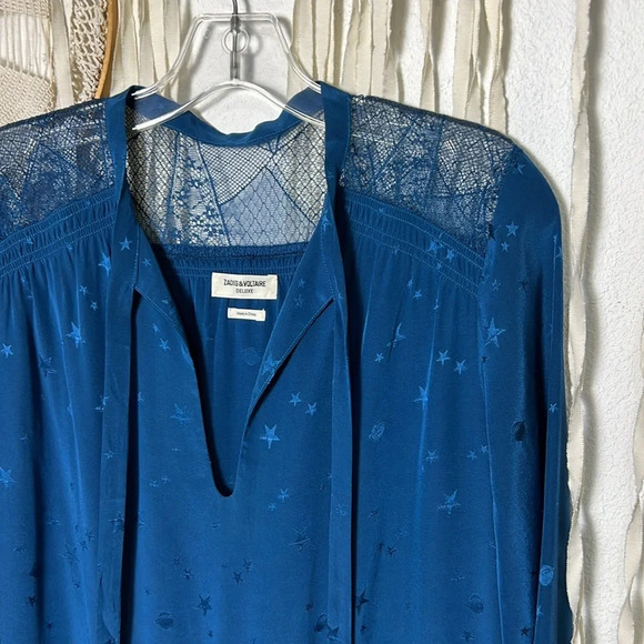 Zadig & Voltaire Teal Richie Jac Deluxe Dress with Subtle Star Galaxy Print LG - Picture 9 of 14